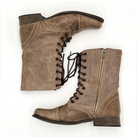 STEVE MADDEN ‘Troopa’ Leather Moto/Combat Boots Grannycore Size 8 - Picture 1 of 9